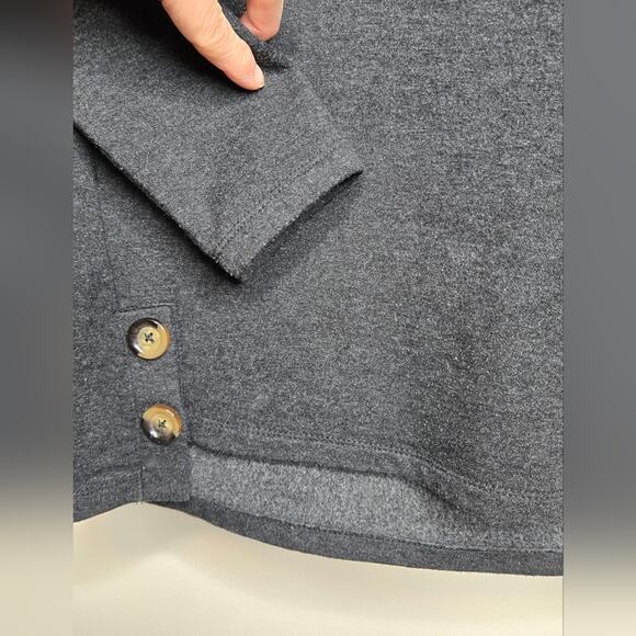 TAHARI Charcoal Gray Sweatshirt with Button Accents Longsleeve Scoop Neck Small - Picture 3 of 6